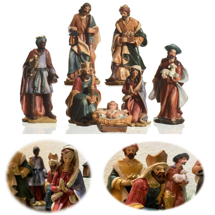 XL Krippenfiguren Set 7 Figuren 15cm Traditionell Handbemalt Krippe Krippenset