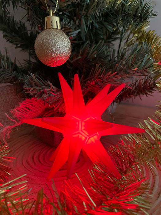 3D LED Außen Leuchtstern Ø 12cm Rot Timer Beleuchtet Weihnachtsstern