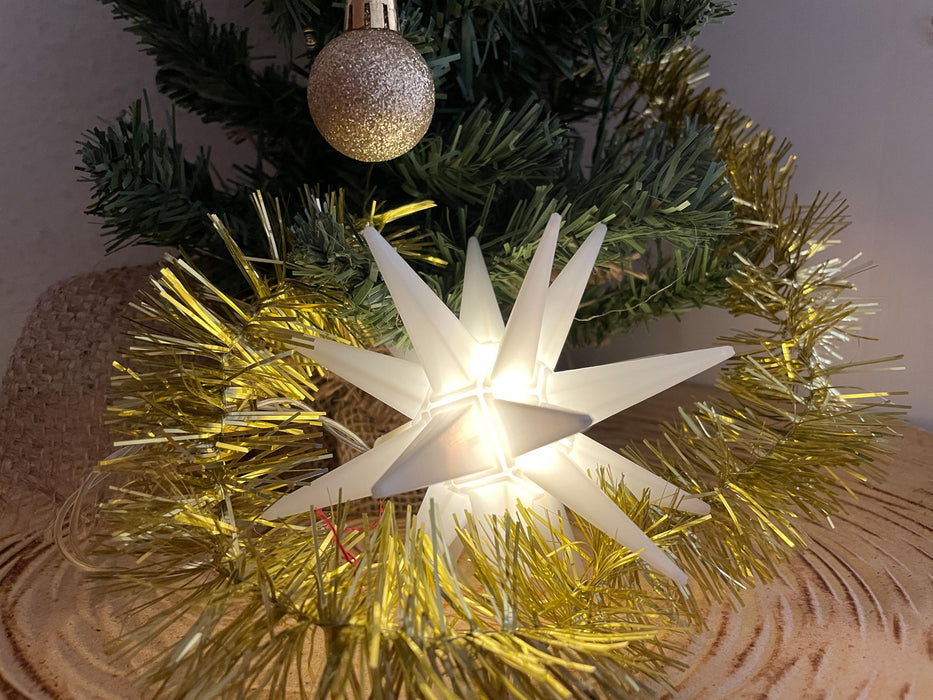 3D LED Außen Leuchtstern Ø 12cm Weiß Timer Beleuchtet Weihnachtsstern