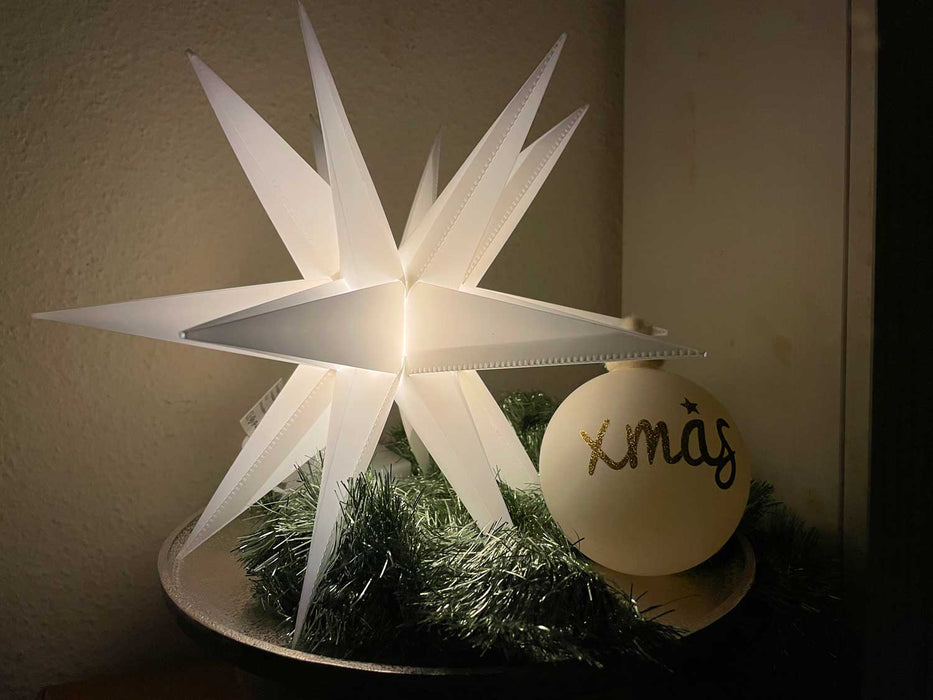 3D Außen Leuchtstern Ø 30cm Weiß 2 LED Timer Beleuchtet Weihnachtsstern