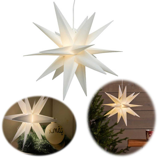 3D Außen Leuchtstern Ø 30cm Weiß 2 LED Timer Beleuchtet Weihnachtsstern