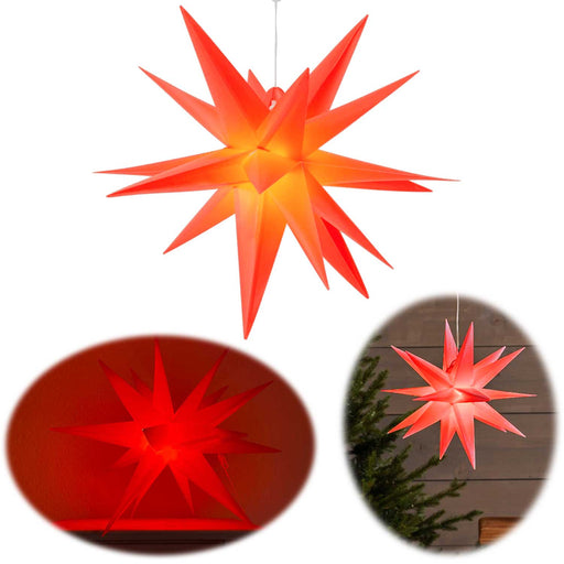 3D Außen Leuchtstern Ø 30cm Rot 2 LED Timer Beleuchtet Weihnachtsstern