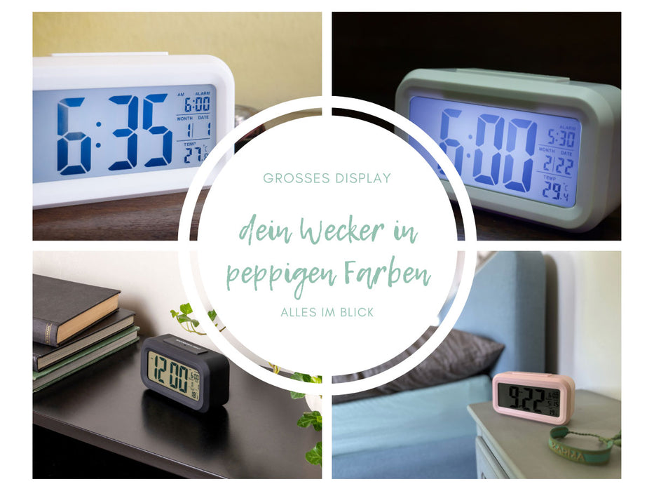 Design Digitaler Wecker Pastell Weiß 14x8cm Temperatur Snooze mit LED-Anzeige