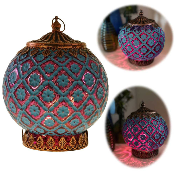 LED Glas Tischlaterne Kairo 15cm Blau orientalische Lampe Lichterkette Windlicht