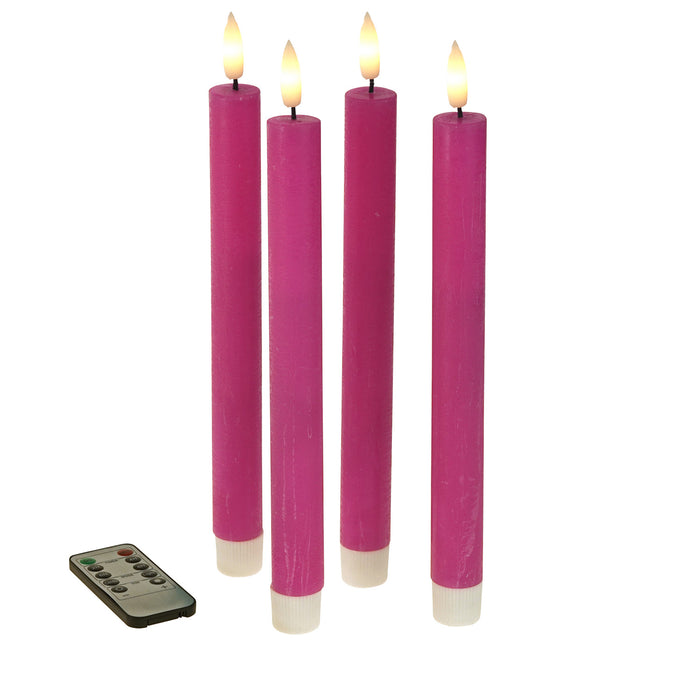 LED 3D Stabkerzen 4´er Set Pink 24cm mit Timer Fernbedienung flackernde Kerze