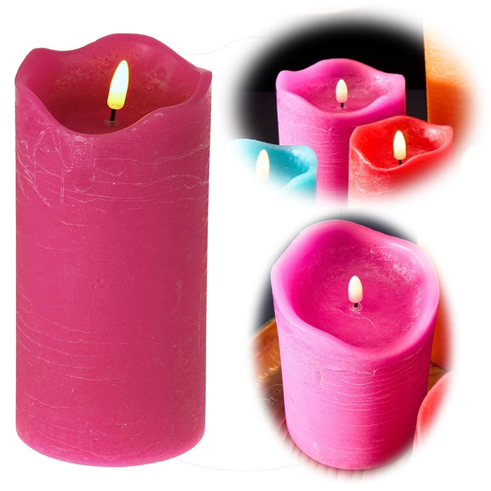 LED 3D Stumpenkerze Pink 20cm Timer Echtwachs flackernde flammenlose Kerze