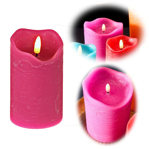 LED 3D Stumpenkerze Pink 12,5cm Timer Echtwachs flackernde flammenlose Kerze