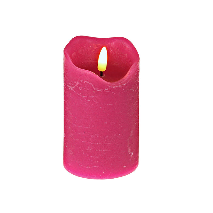 LED 3D Stumpenkerze Pink 12,5cm Echtwachs flackernde flammenlose Kerze