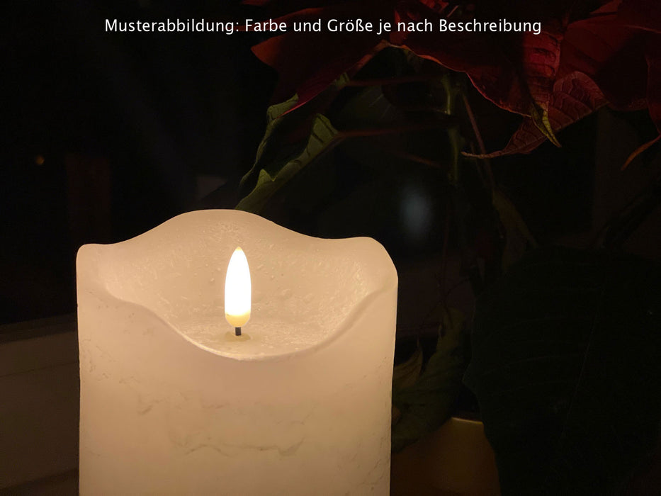 LED 3D Stumpenkerze Creme Weiß 15cm Echtwachs flackernde flammenlose Kerze