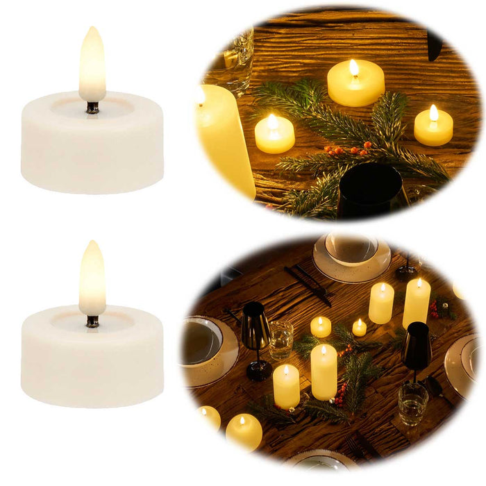 2x LED 3D Teelichter Ribe Creme 4,5cm Echtwachs Spiegel flackernde flammenlose Kerze