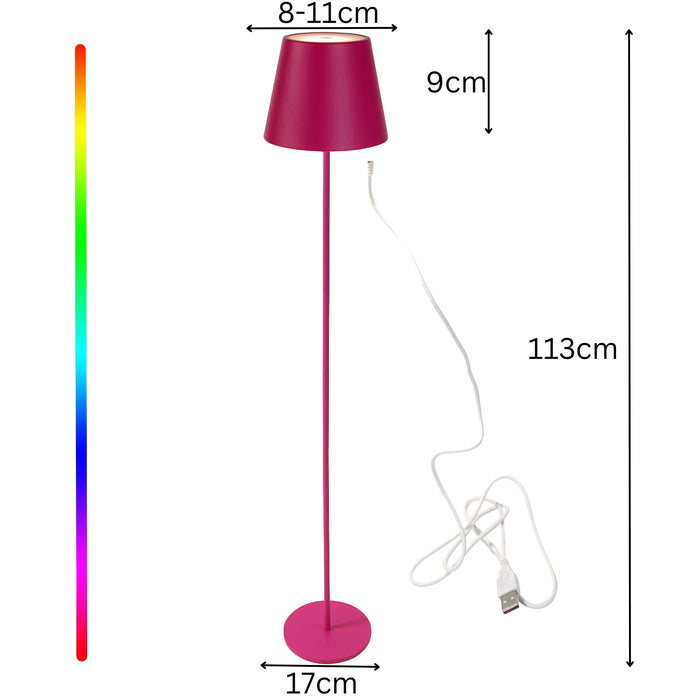 LED Touch RGB Stehlampe Ribe Magenta 113cm kabellos Stehleuchte Dimmer Outdoor