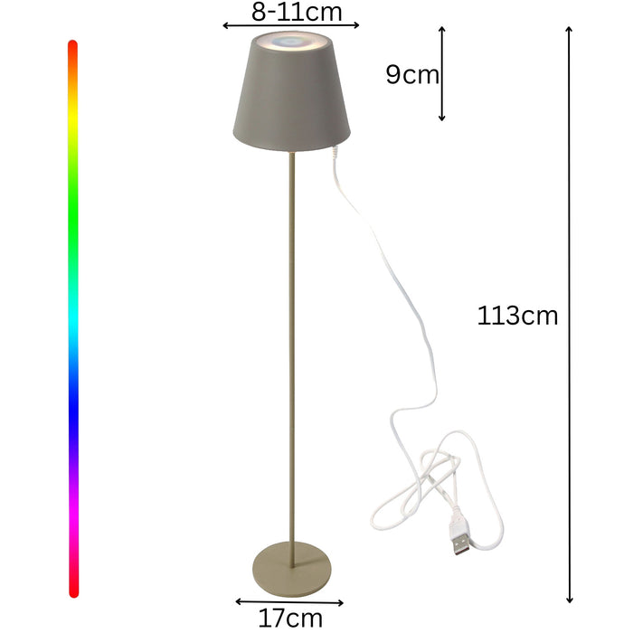 LED Touch RGB Stehlampe Ribe Taupe 113cm kabellos Stehleuchte Dimmer Outdoor