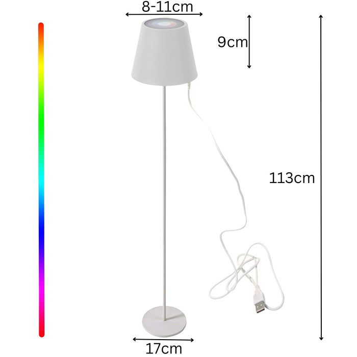 LED Touch RGB Stehlampe Ribe Weiß 113cm kabellos Stehleuchte Dimmer Outdoor