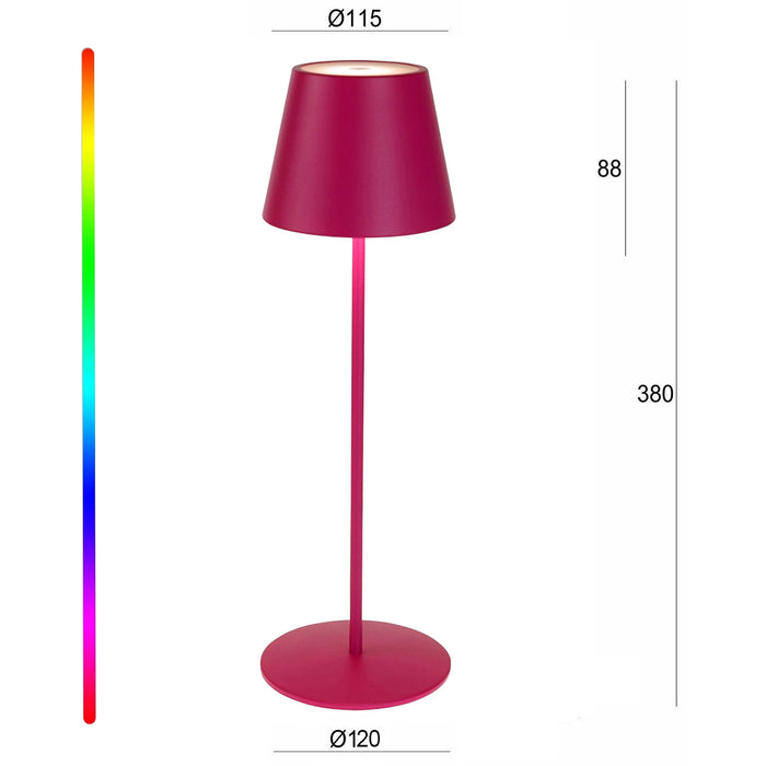 LED Touch RGB Tischlampe Ribe Magenta 38cm kabellos Tischleuchte Dimmer Outdoor