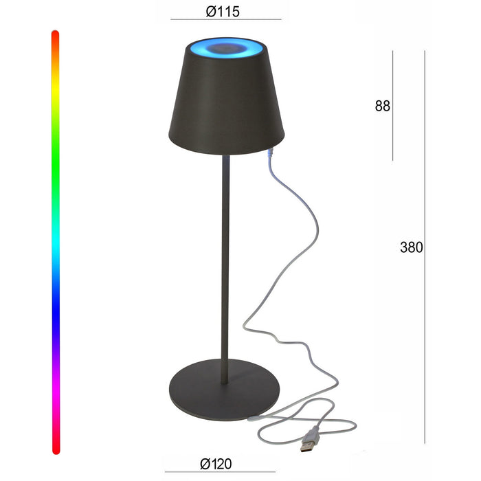 LED Touch RGB Tischlampe Ribe Schwarz 38cm kabellos Tischleuchte Dimmer Outdoor