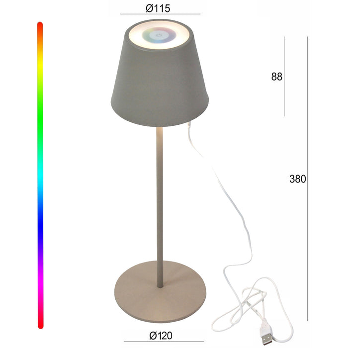 LED Touch RGB Tischlampe Ribe Taupe 38cm kabellos Tischleuchte Dimmer Outdoor