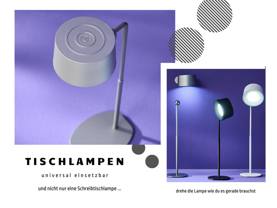 LED Touch Tischlampe Keitum Grau 31cm Tischleuchte Wandlampe Spotlight Akku