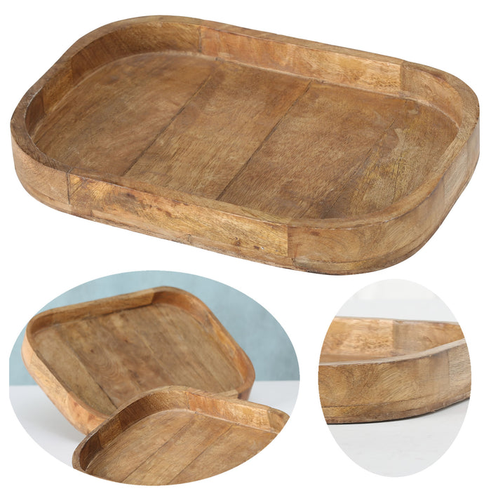 XL Deko-Tablett Mango-Holz Braun 38cm groß Serviertablett Obst-Schale Brot