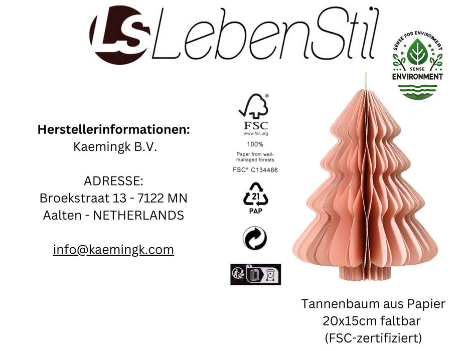 Papier Tannenbaum 20x15cm Rosa Stehend / Anhänger Deko Weihnachten Baumschmuck