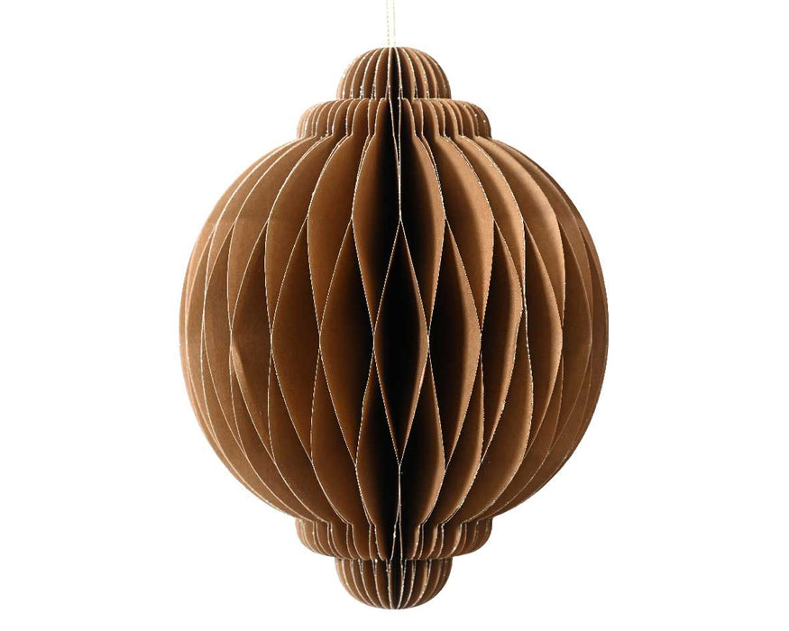 4x Wabenball Braun 8x6cm Zwiebel Papier-Kugel Dekohänger Weihnachten Baumschmuck