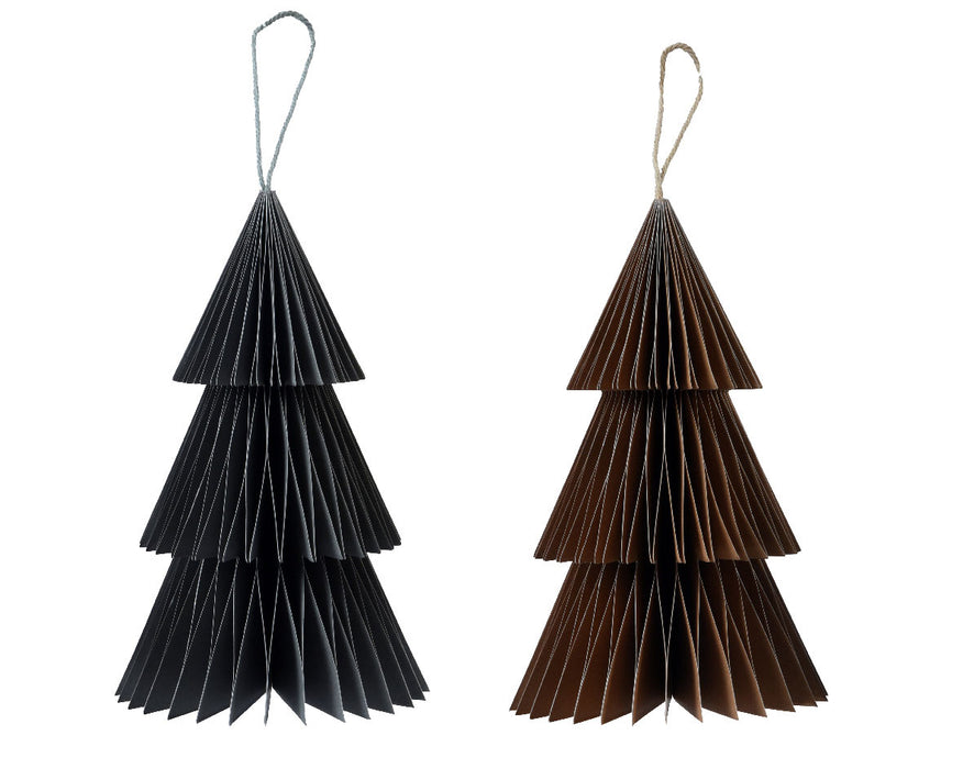 2x Papier Tannenbaum Grau Braun 15cm Set Deko-Anhänger Weihnachten Baumschmuck