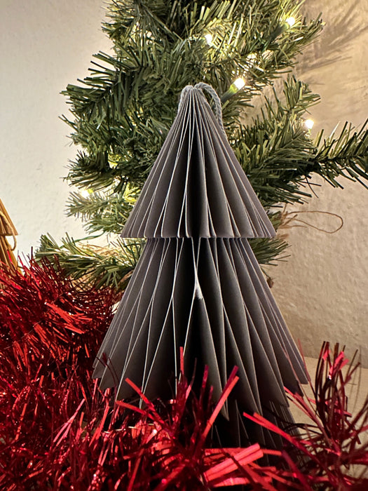 2x Papier Tannenbaum Grau Braun 15cm Set Deko-Anhänger Weihnachten Baumschmuck