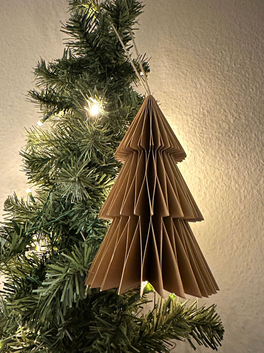 2x Papier Tannenbaum Grau Braun 15cm Set Deko-Anhänger Weihnachten Baumschmuck