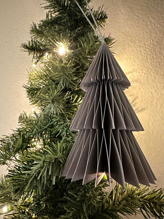 2x Papier Tannenbaum Grau Braun 15cm Set Deko-Anhänger Weihnachten Baumschmuck