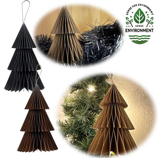 2x Papier Tannenbaum Grau Braun 15cm Set Deko-Anhänger Weihnachten Baumschmuck