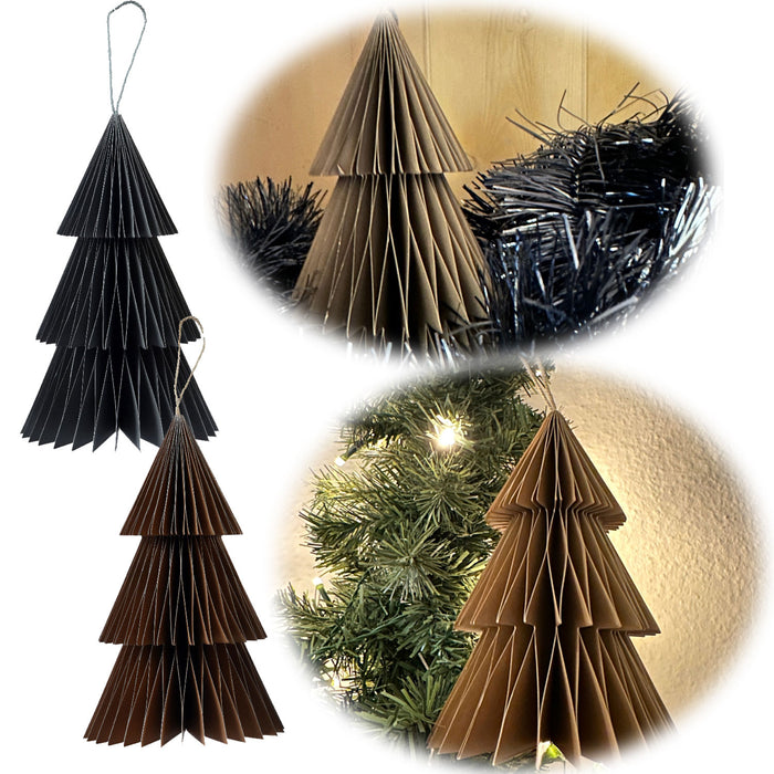 2x Papier Tannenbaum Grau Braun 15cm Set Deko-Anhänger Weihnachten Baumschmuck