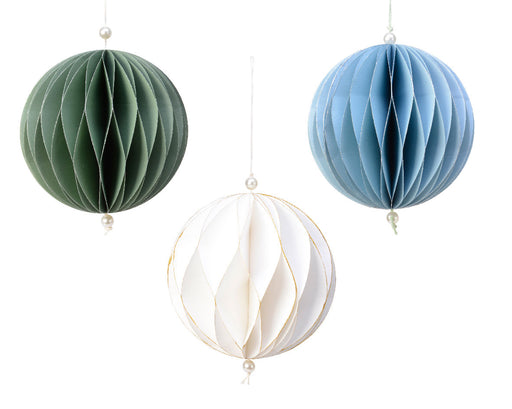 3x Papier Wabenball Grün Blau Weiß 15cm Deko-Anhänger Weihnachten Baumschmuck