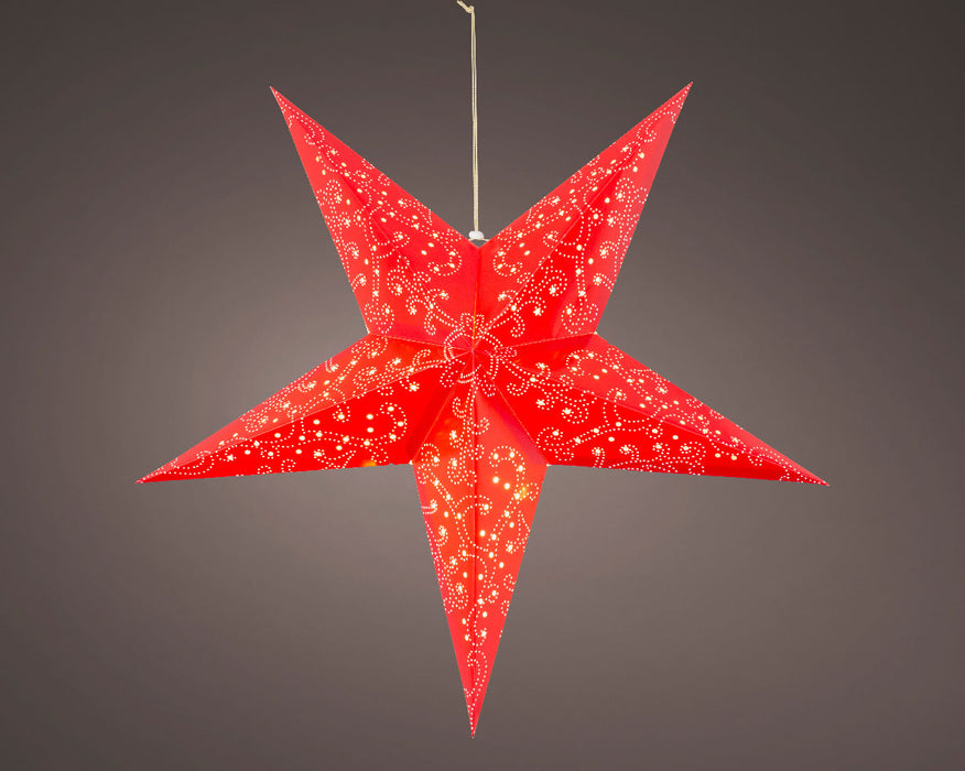 3D Leuchtstern Papierstern Ø 60cm Rot Ornament 20 LED Beleuchtet Weihnachtsstern