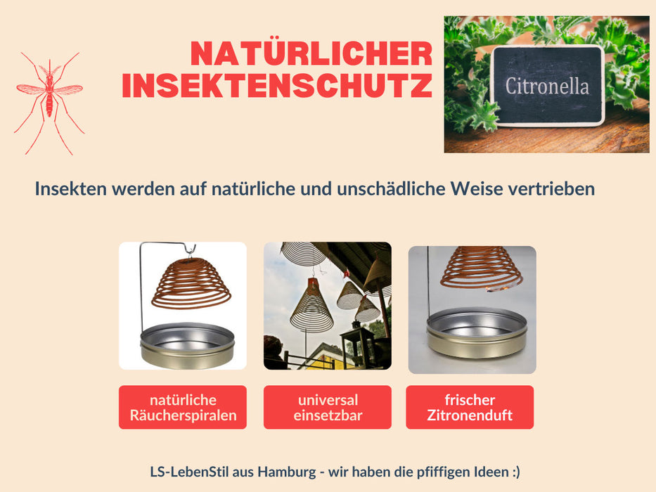 2x 3 Citronella Räucherspirale hängend mit Halterung Insektenschutz Mückenschutz