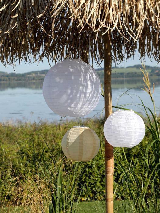 Design Solar LED Lampion Weiß 30cm Lichtsensor Nylon Gartenlaterne Hängelampe