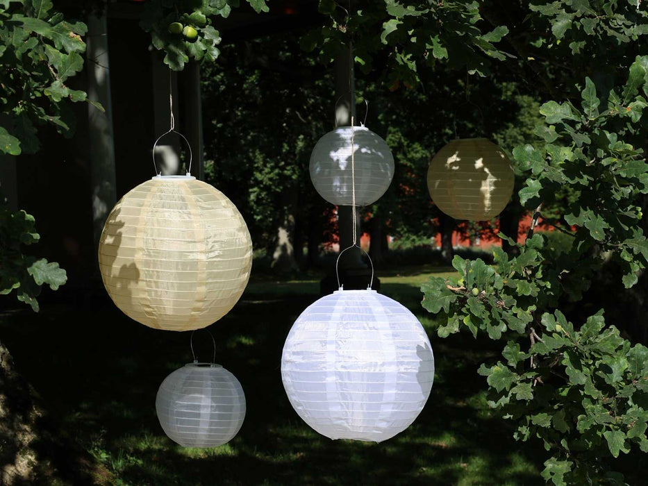 Design Solar LED Lampion Weiß 30cm Lichtsensor Nylon Gartenlaterne Hängelampe