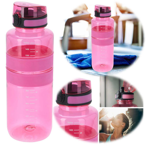 XL Sportflasche Trinkflasche 1500ml Rot Pink Wasserflasche auslaufsicherer Klappdeckel