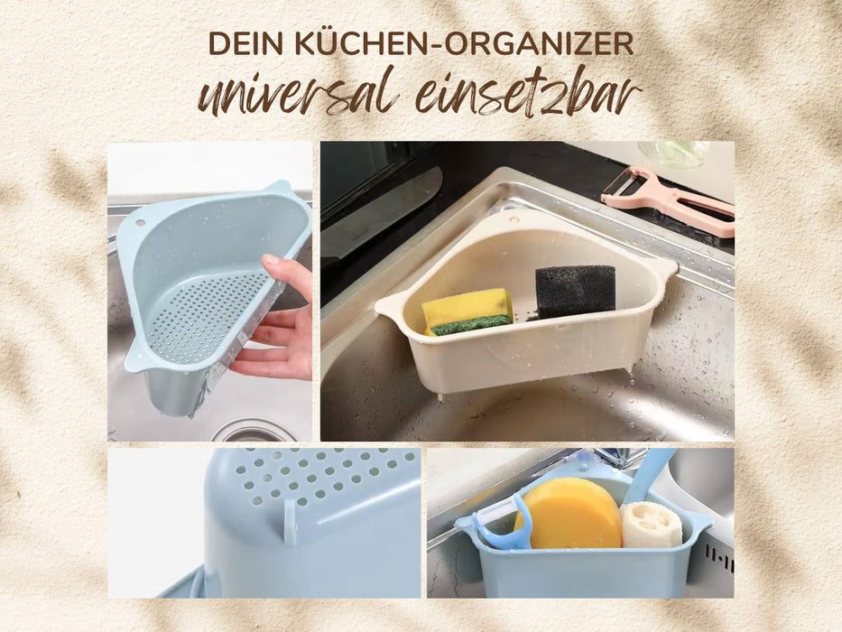 Spülbecken Organizer Dreieck Beige Abtropfsieb Schwammhalter Abflusskorb Saugnapf