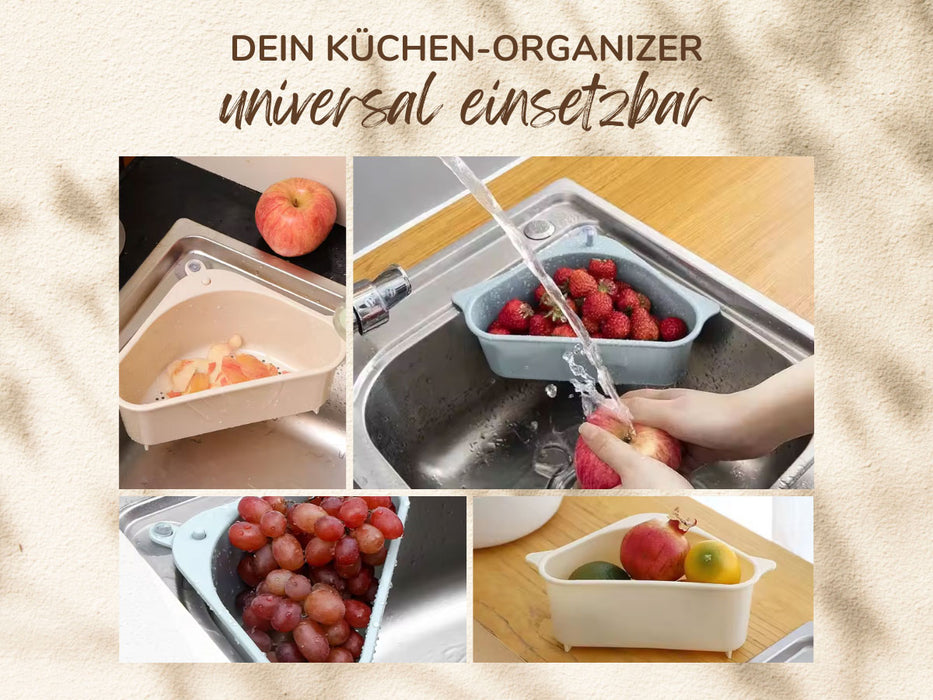 Spülbecken Organizer Dreieck Beige Abtropfsieb Schwammhalter Abflusskorb Saugnapf