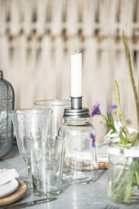 Glas Kerzenständer 17cm Silber Stab-Kerzenhalter Kerzenleuchter Deko-Vase