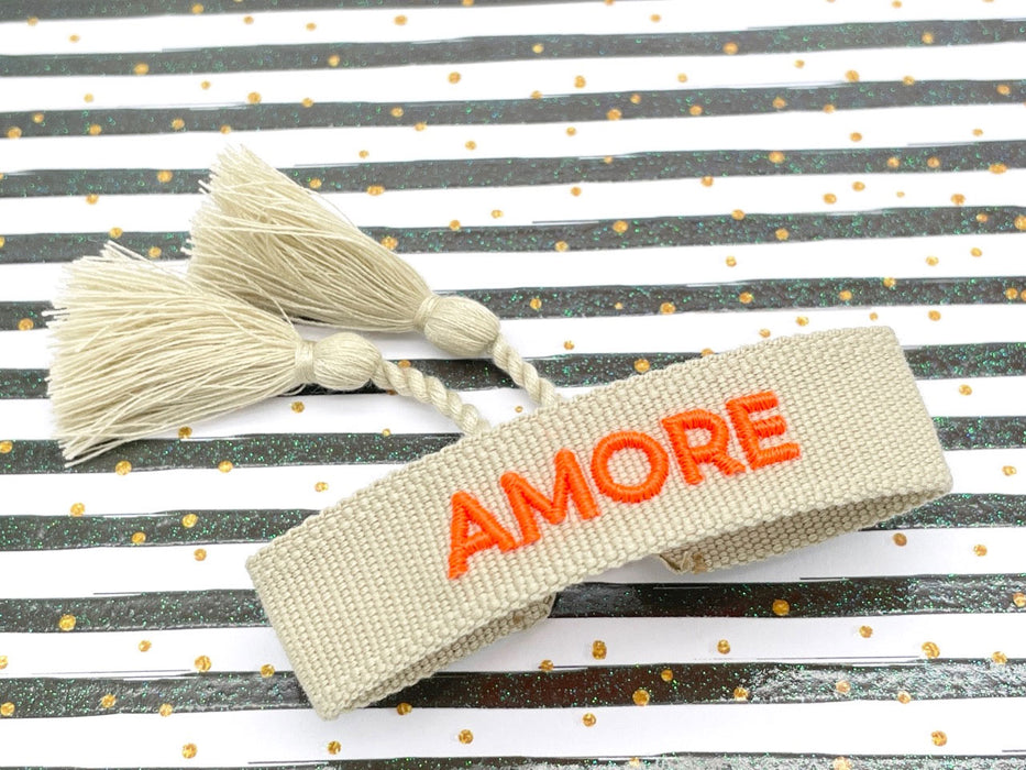 Canvas Statement Armband Amore ❤️ Beige besticktes Webarmband