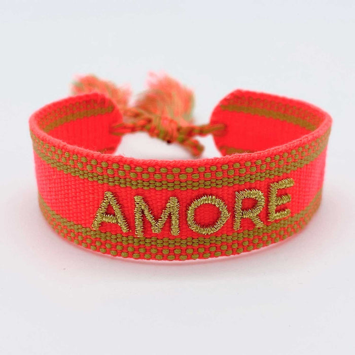 Canvas Statement Armband Amore ❤️ Neon Gold besticktes Webarmband