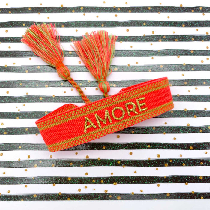 Canvas Statement Armband Amore ❤️ Neon Gold besticktes Webarmband