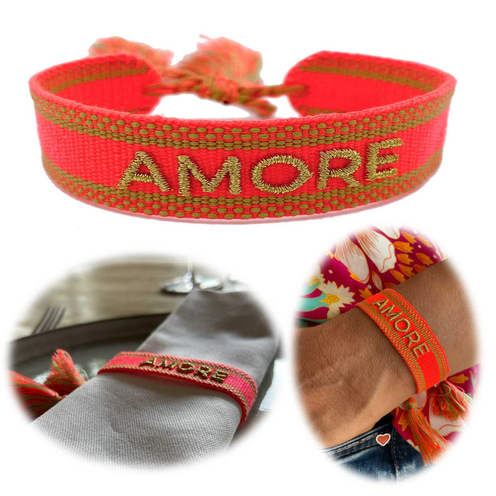 Canvas Statement Armband Amore ❤️ Neon Gold besticktes Webarmband