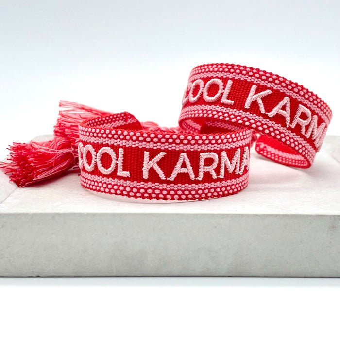 Canvas Statement Armband Cool Karma Rot besticktes Webarmband