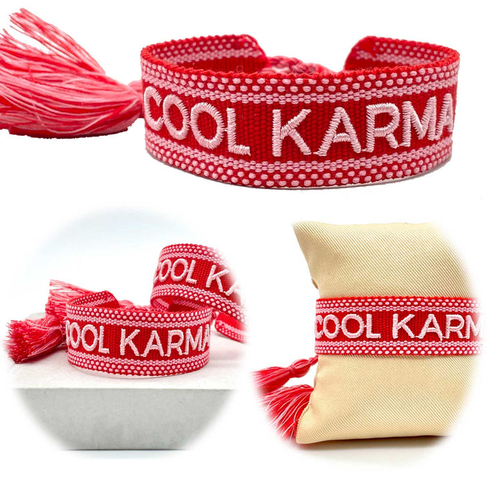 Canvas Statement Armband Cool Karma Rot besticktes Webarmband