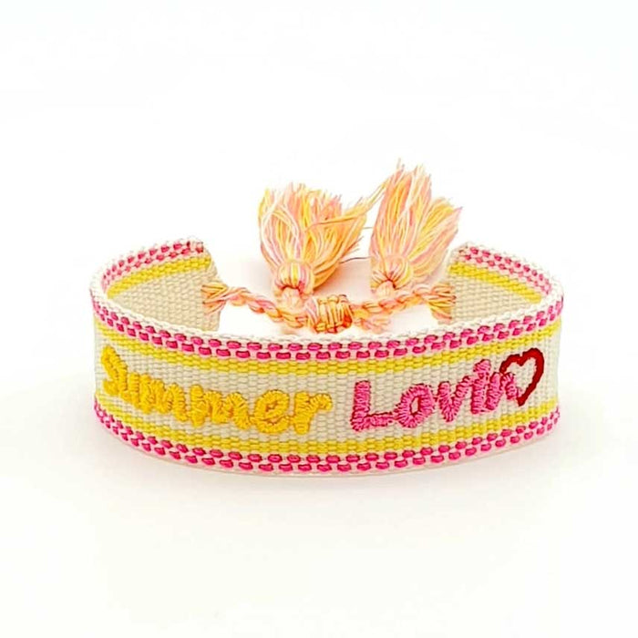 Canvas Statement Armband Summer Lovin Gelb Pink besticktes Webarmband