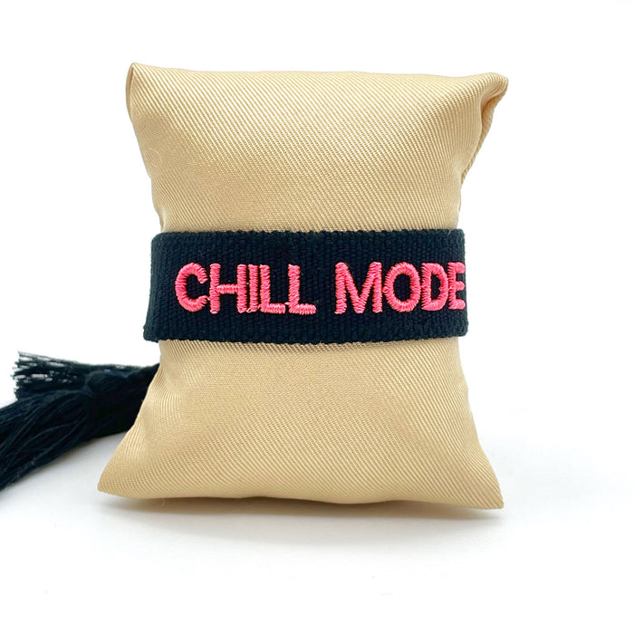 Canvas Statement Armband Chill Mode Schwarz besticktes Webarmband