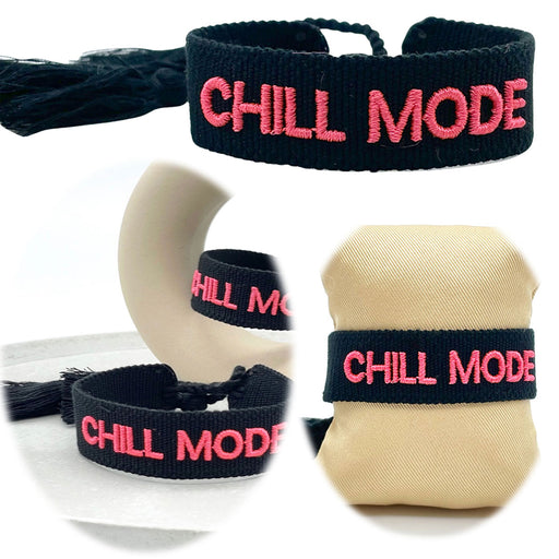 Canvas Statement Armband Chill Mode Schwarz besticktes Webarmband