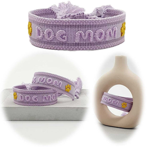 Canvas Statement Armband Dog Mom Lila Flieder besticktes Webarmband