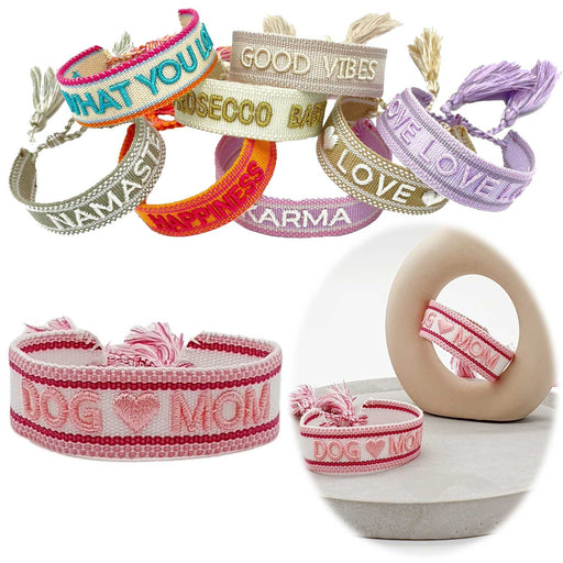 Canvas Statement Armband Dog ❤️ Mom besticktes Webarmband